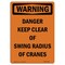Signmission OSHA WARNING Sign, Danger Keep Clear Of Swing, 5in X 3.5in Decal, 3.5" W, 5" L, Portrait OS-WS-D-35-V-13629 - alternate 1